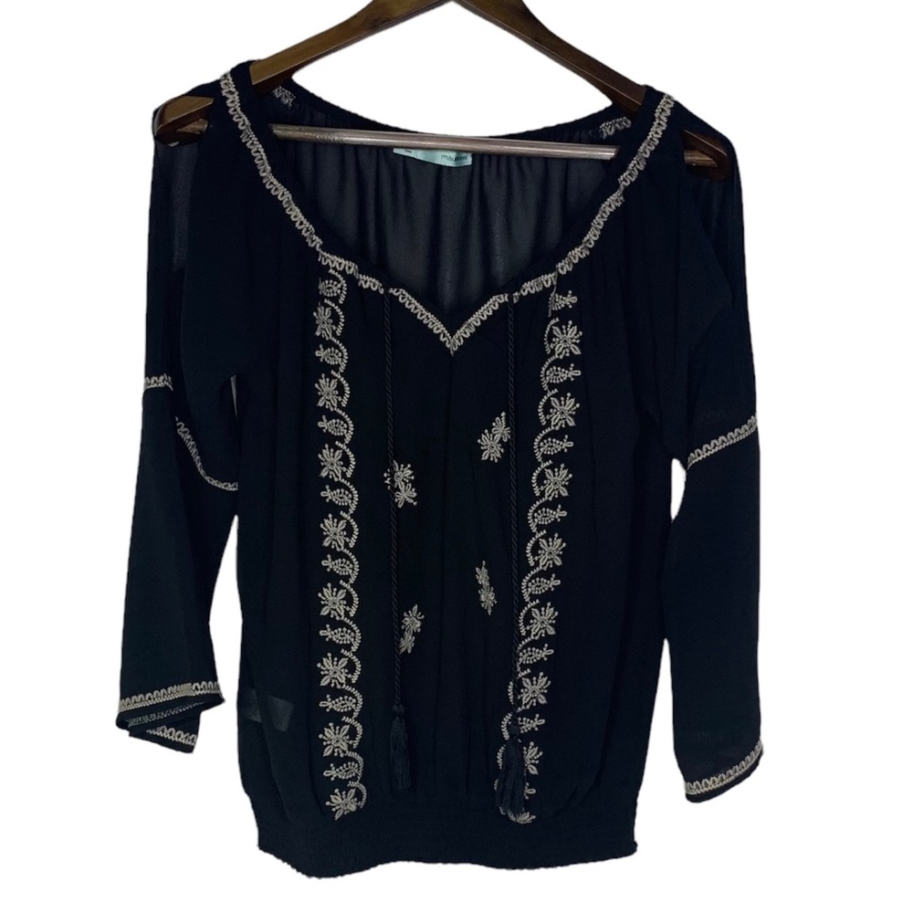 Maurices Embroidered Shoulder Peep Flared Sleeve Blouse M